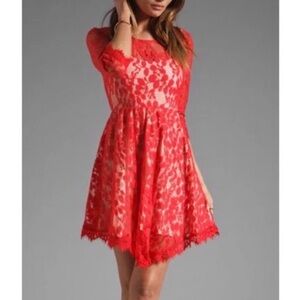 Free People Vibrant Red Lace Mini Dress Size 4